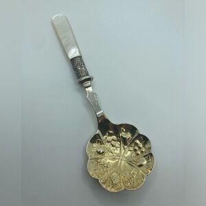 Vtg Sheffeild England Silver Plate MOP Serving Spoon Fruit Design 6.4”